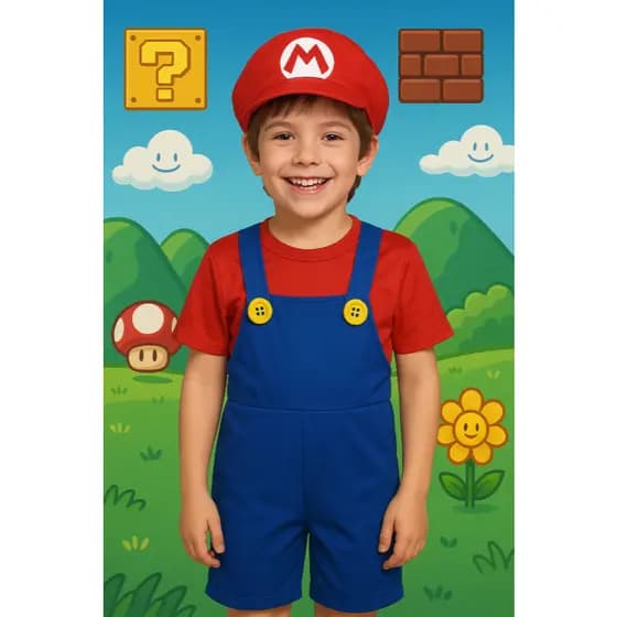 FANTASIA INFANTIL SUPER MARIO BROS CONJUNTO MENINOS FESTAS ANIVERSÁRIOS CARNAVAL
