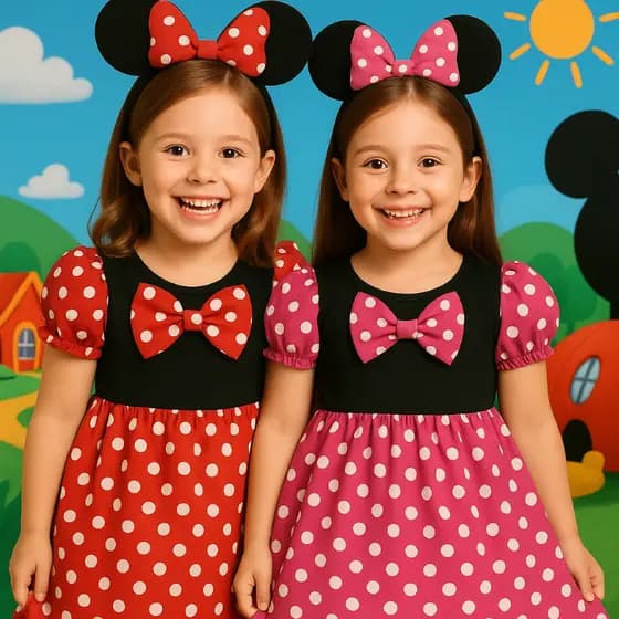 FANTASIA INFANTIL MINNIE ROSA E VERMELHA MENINAS ANIVERÁRIOS FESTAS CARNAVAL