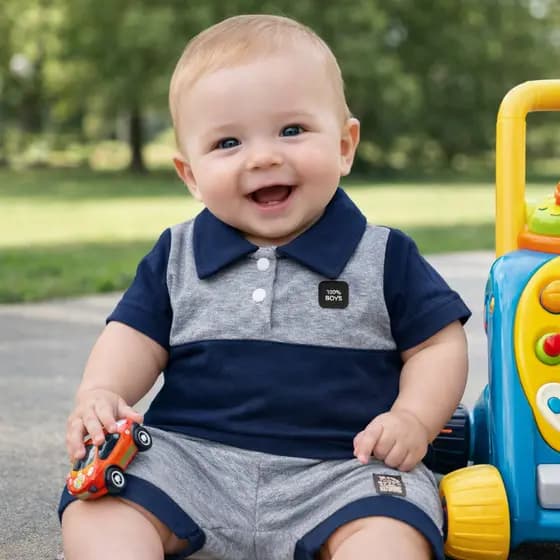 Conjunto Bebê Polo + Shorts Estilo Mauricinho | Roupa Elegante para Recém-Nascido