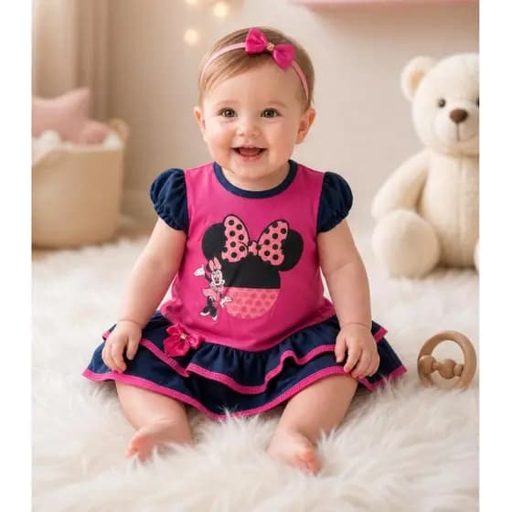 Vestido Minnie Mouse Bebê Menina Roupa Temática para Festa e Mesversário Bebê 3 a 6 meses Minie