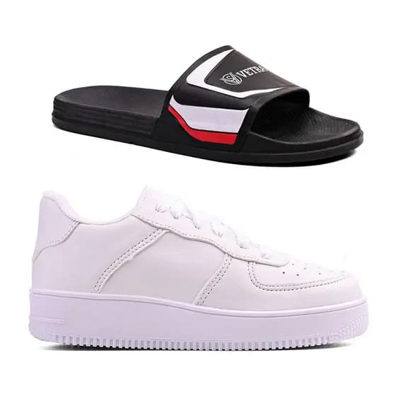 Kit Infantil de Meninos e Meninas com Tênis Casual Confortável + Chinelo Slide Macio e Leve para Crianças