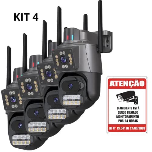 Kit 4 Câmeras de Segurança Dupla Wifi a Prova D'agua Dupla Com Led Visão Noturna Sensor de Movimento