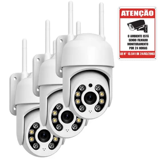 Kit 3 Câmeras IP Wi-Fi Externa PTZ 330° Visão Noturna, Áudio Bidirecional e Detecção de Movimento