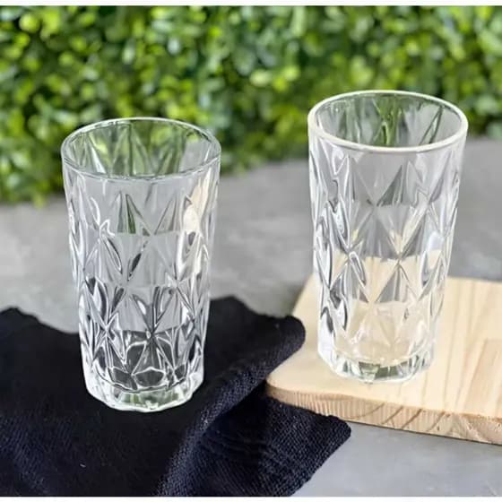 Jogo de 6 Copos Vidro Diamond Altos Resistente Transparente 350ml Água Bebida Suco Drink Buffet Bar