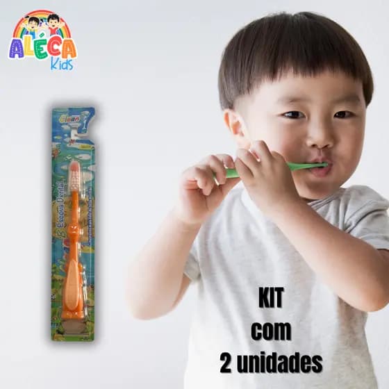 Kit com 2 unidades Escova Dental Infantil Clean B com Limpa Língua Macia – 2 a 10 Anos
