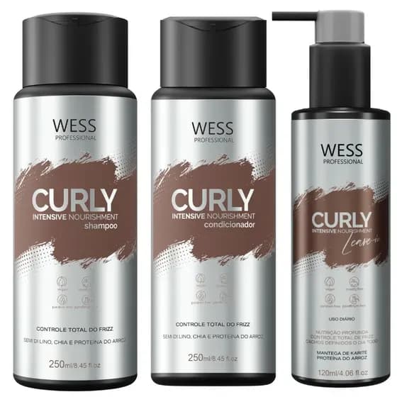 Wess Kit Curly Shampoo, Condicionador e Leave-in Ativador de Cachos