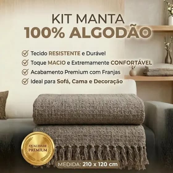 Kit 2 Mantas Para Sofá Luxo 100% Algodão Tipo Capa Protetora Decorativa