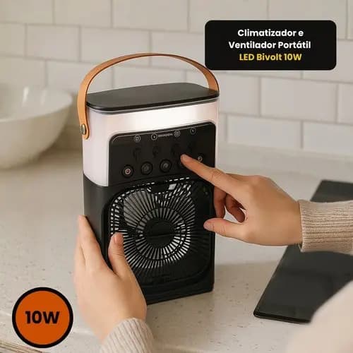 Climatizador Ventilador Portatil Led Resfriamento Bivolt Compacto Silencioso Preto 10w