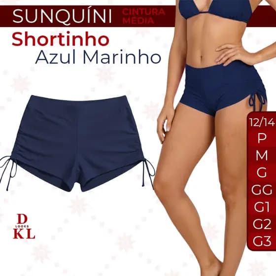 Shorts Calcinha Biquíni Shortinho Sunquíni Praia Azul Marinho