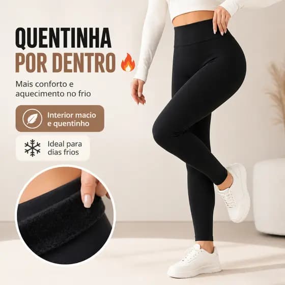 Calça Legging Plus Size Flanelada Suplex Grossa Peluciada Cintura Alta Térmica Inverno G1 ao G3