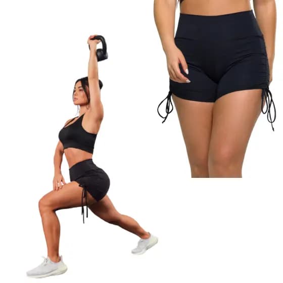 Shorts Cordinha Lateral Preto Curto Shortinhos de Academia Fitness