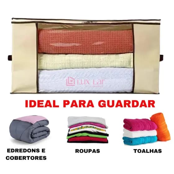Caixa Organizadora para Roupas com Tampa Transparente Grande Organizador Guarda Roupa Edredom