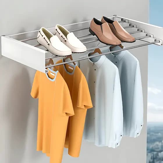 Varal Retrátil de Parede 80cm/100cm com 5 Varetas – Dobrável, Secreto e Ideal para Lavanderia e Varanda POP YO