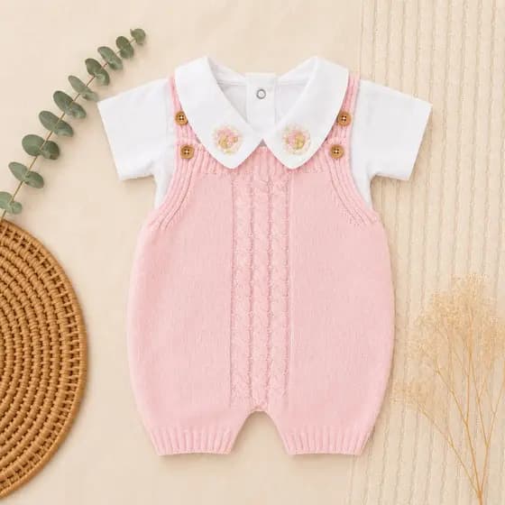 Conjunto Bebê Menina Body 100% Algodão Com Jardineira Tricô