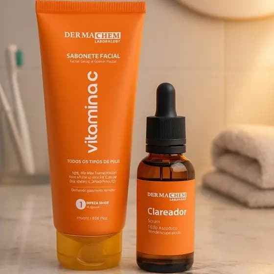 Kit Clareador Facial Dermachem Sérum Clareador Facial + Sabonete Vitamina C Anti Manchas