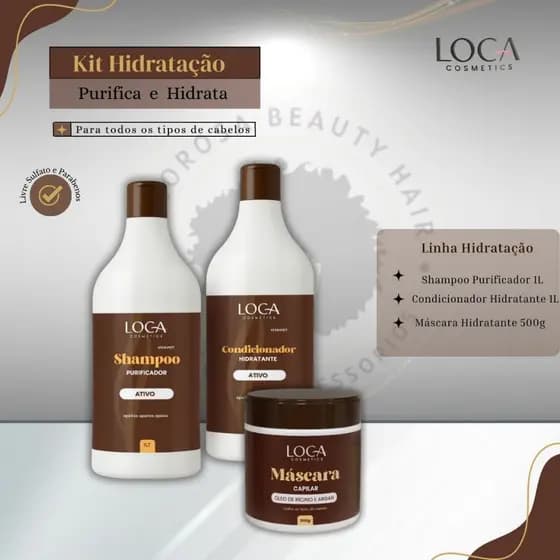 Kit Loca Máscara 500g + 1 Shampoo + 1 Condicionador 1L ou 250ml - Loca Cosmetics