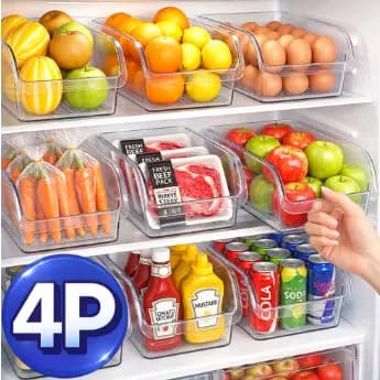 Belkomi Bandeja Organizadora De Geladeira , 4 Peças , Conjunto Multiuso , Recipiente De Armazenamento Organizador De Ali