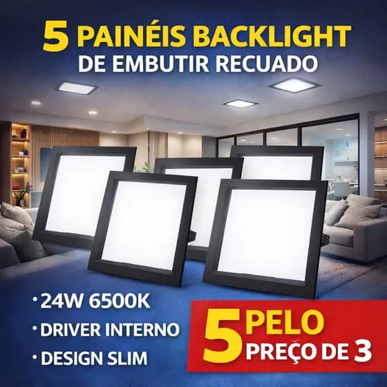 5 PAINEL LED BACKLIGHT DE EMBUTIR RECUADO – G-LIGHT BORDA PRETA