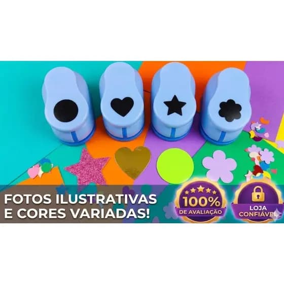 Kit 4 Cortador Perfurador Furador De Papel e E.V.A - Circulo - Estrela - Coração - Flor De 6 Pétalas 16mm - 1,6cm Corte
