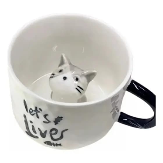 Caneca Com Gatinho Dentro Xícara Copo Café Chá Frases 3d Gato