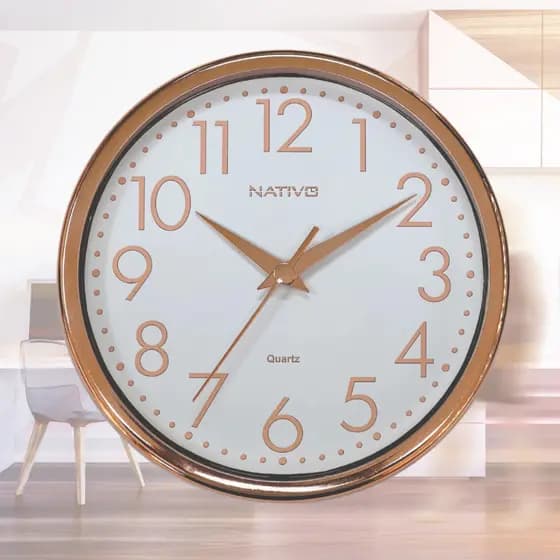Relógio de Parede Rose Gold Cozinha Moderno Decorativo Quarto Sala Escritório Nativo 23 cm