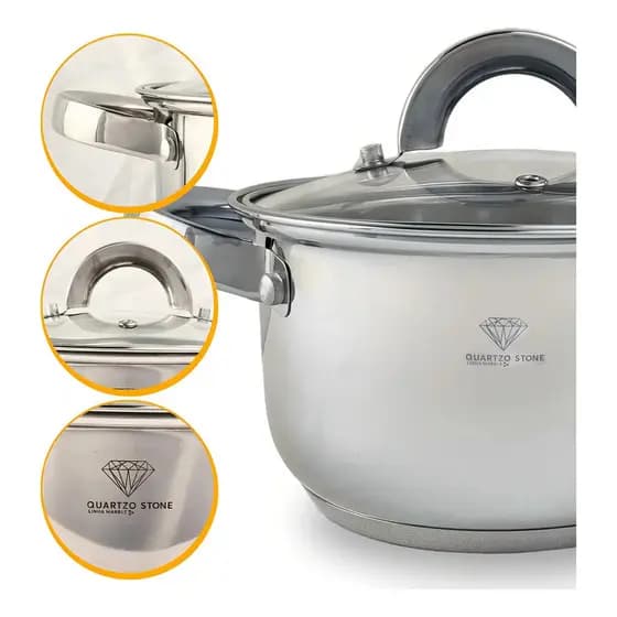 Jogo de Panelas 19 Peças em Aço Inox Genebra P/ Indução e Gás + Acessórios Inox de luxo.