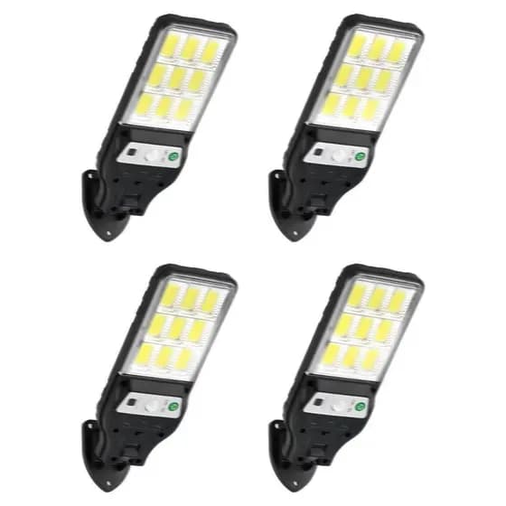 Kit 4 Luminária Led Solar Poste Rua Parede Sensor 108 Led Controle