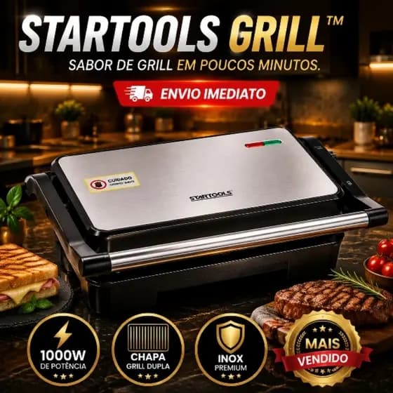 Sanduicheira Grill Elétrica Antiaderente Compacta Potente 1000W Aço Inox 127V