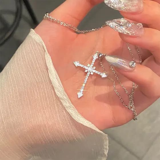 Moda Feminina Cristal Zircão Cruz Pingente Colar Para Meninas Corrente punk Festa Jóias Novo Estilo