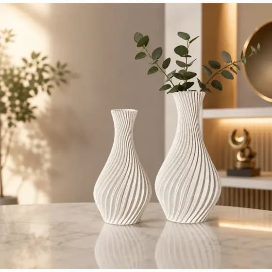 Kit 2 Vasos Decorativos em Espiral Luxo Sala Escritório Moderno Plástico