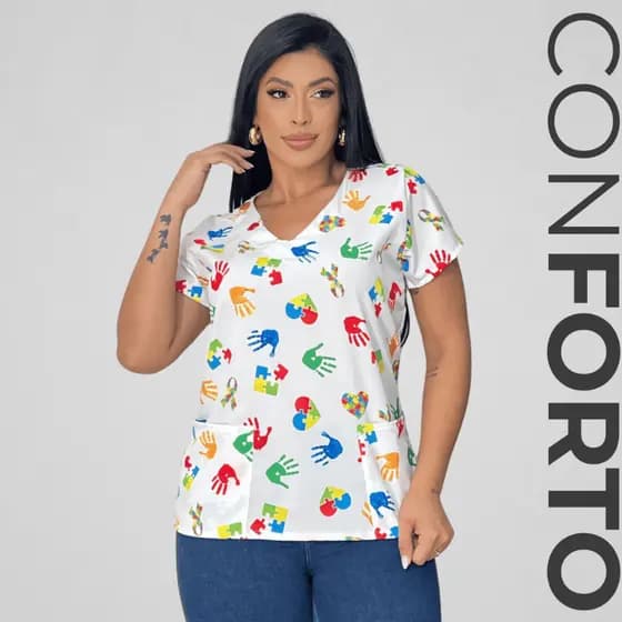 Scrubs Bata Blusa feminina Austista Autismo
