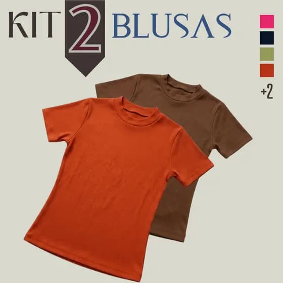 Kit 2 Blusas Feminina Canelada Manga Curta Gola Redonda Confortável TShirt Lisa Casual