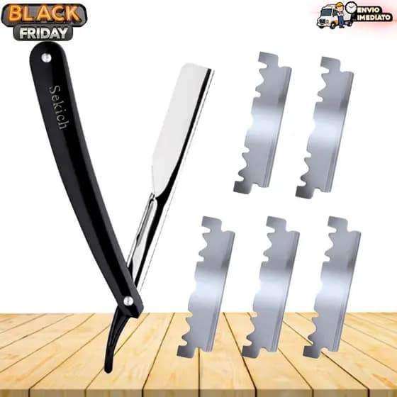 Kit Navalha Navalhete Profissional Barbeiro + Lâminas Aço Inox Acabamento Barba Sobrancelha - Exclusivo aproveite