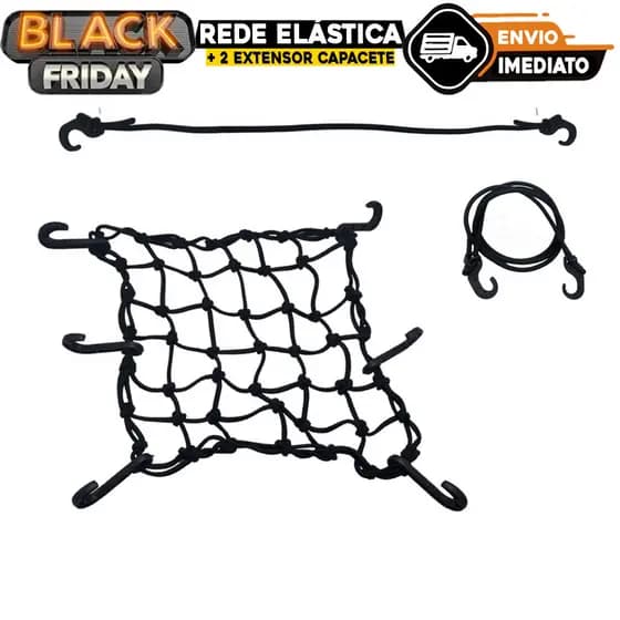 Rede Elástica Aranha + 2 Extensor Capacete Bagageiro Moto/Bicicleta/Carro/Barco