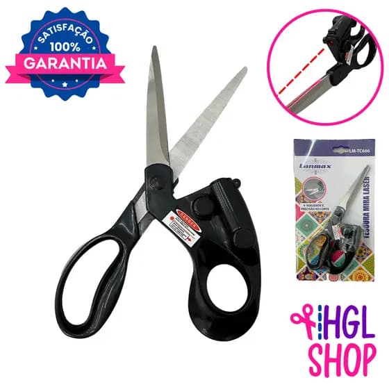 Tesoura Mira Laser Lanmax Corte Preciso Aço Inox 20,5cm Costura Papel Artesanato - LM-TC666