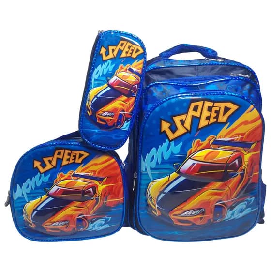 Mochila Escolar Carro Infantil Menino - Kit 3 em 1 com Lancheira Térmica e Estojo