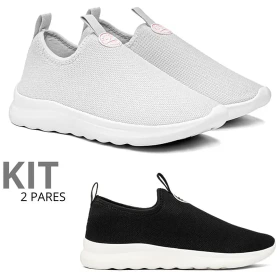 Combo 1 e 2 Pares Tenis Feminino Rosa Calce Fácil Antiderrapante