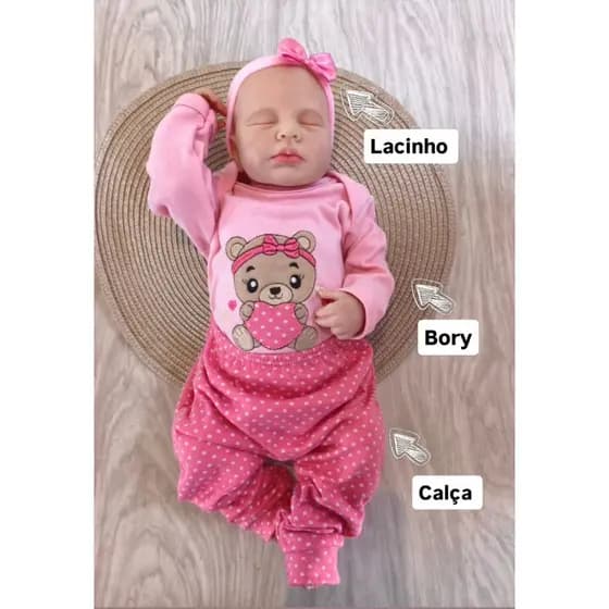 CONJUNTO MENINA BORY E CALCA BEBE COM LACINHO 3 PECAS