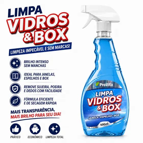 Limpa Vidros e Box Blindex Banheiro 500ml Remove Calcário Mancha Espelho Vidraça Brilho Imediato