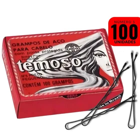 Grampo Para Cabelo N° 5 C/100UN. Preto Aço Inox TEIMOSO