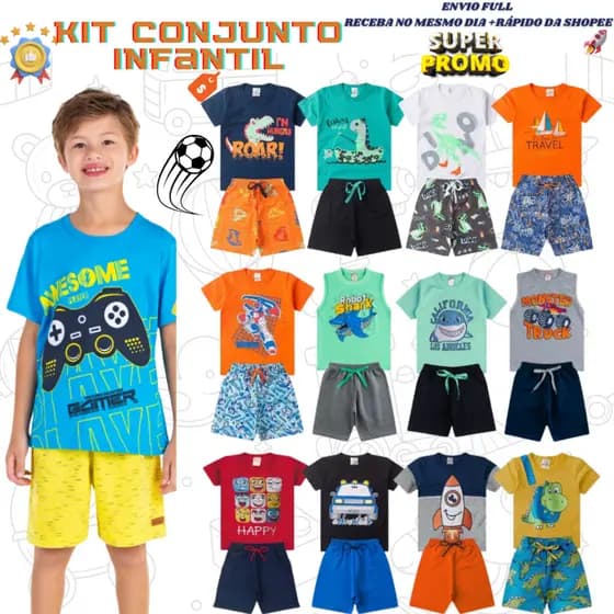 Kit 2, 4 e 8 peças Roupa Infantil Menino Conjunto Criança Masculino Verão Bebê