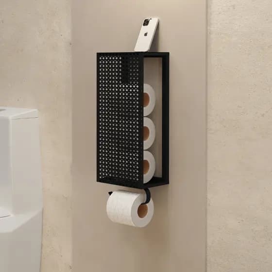 Porta Papel Higiênico Suporte Para Papel para Banheiro de Parede Suspenso Estilo Industrial Preto