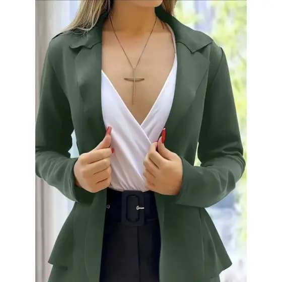 Feminino em Neoprene Casaco curto com babado Terninho Social aberto