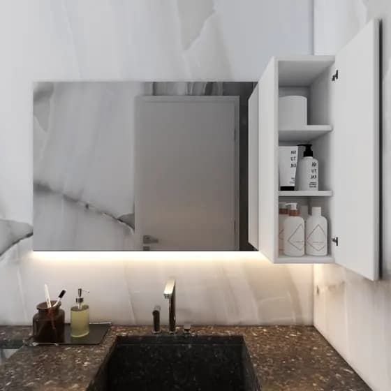 Nicho Armário Banheiro de Parede Suspenso com Porta Suporte Fixação Branco 3 Separações