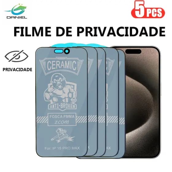 Daniel KIT 5 Película cerâmica de privacidade IPhone 11 XR 6 7 8 12 8plus 13 14 15 Pro Max Película protetora