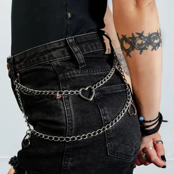 Corrente de Calça Feminina Punk Gótica Dupla Calça Saia Rock Acessório Cinto Minimalista OFF