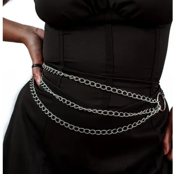 Corrente Prateada Body Chain Cinto Argolas Ajustável Estilo Punk Rock Lateral Acessório Camada Tripla Off