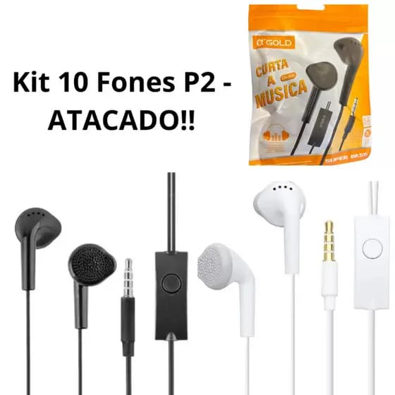 Kit 10 Fones De Ouvido Com Fio P2 Original Atacado para S6 S7 A10 A20 A30 LG Asus Xiaomi Branco Preto