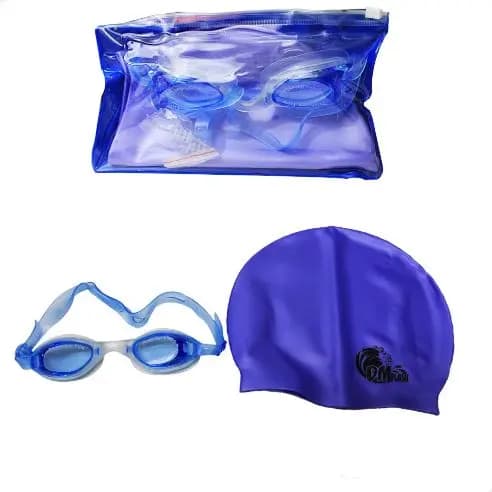 Kit Natação Infantil Touca De Silicone + Óculos Mergulho Piscina Menino Menina Preto Rosa Azul