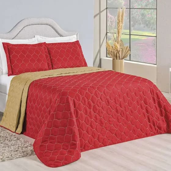 Kit Cobre Leito Casal Queen 3 Peças Dupla Face Matelado com 2 Porta Travesseiros – Presente Dia das Mães